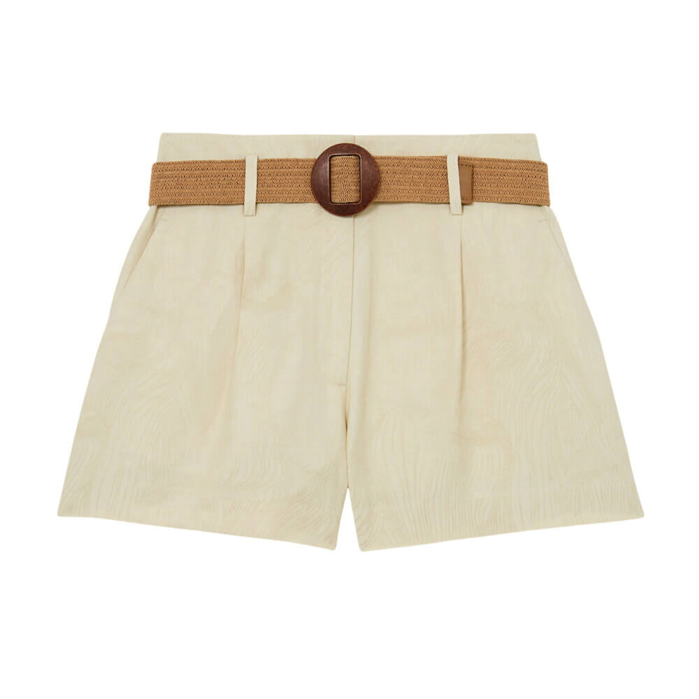 REISS Matilda Jacquard Belted Shorts with Linen